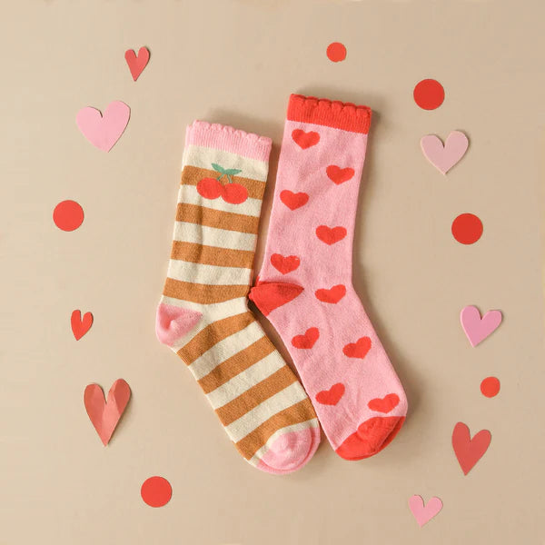 Stripy Cherry Socks 2pk.