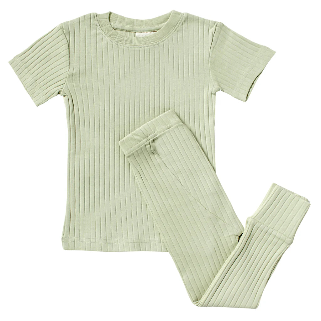 Organic Rib Knit Kids Pajamas- Mint