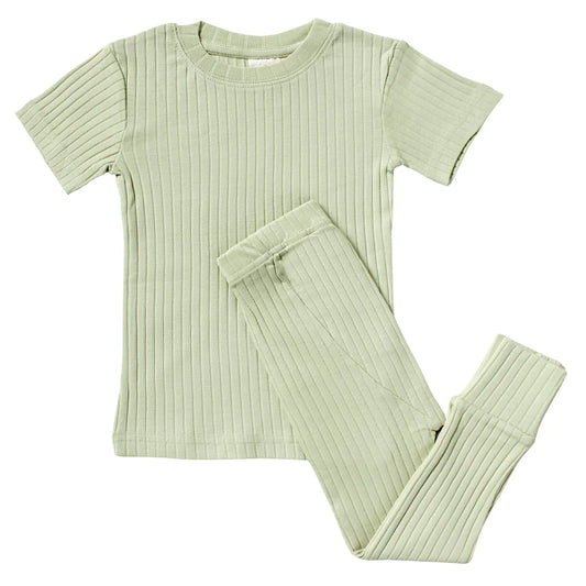 Organic Rib Knit Kids Pajamas- Mint