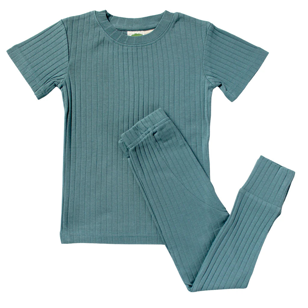 Organic Rib Knit Kids Pajamas- Ocean