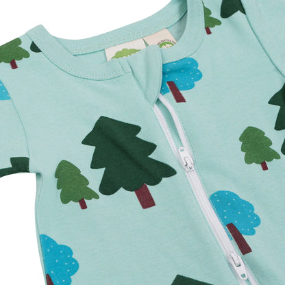 Organic Short Sleeve Zip Romper- Forest