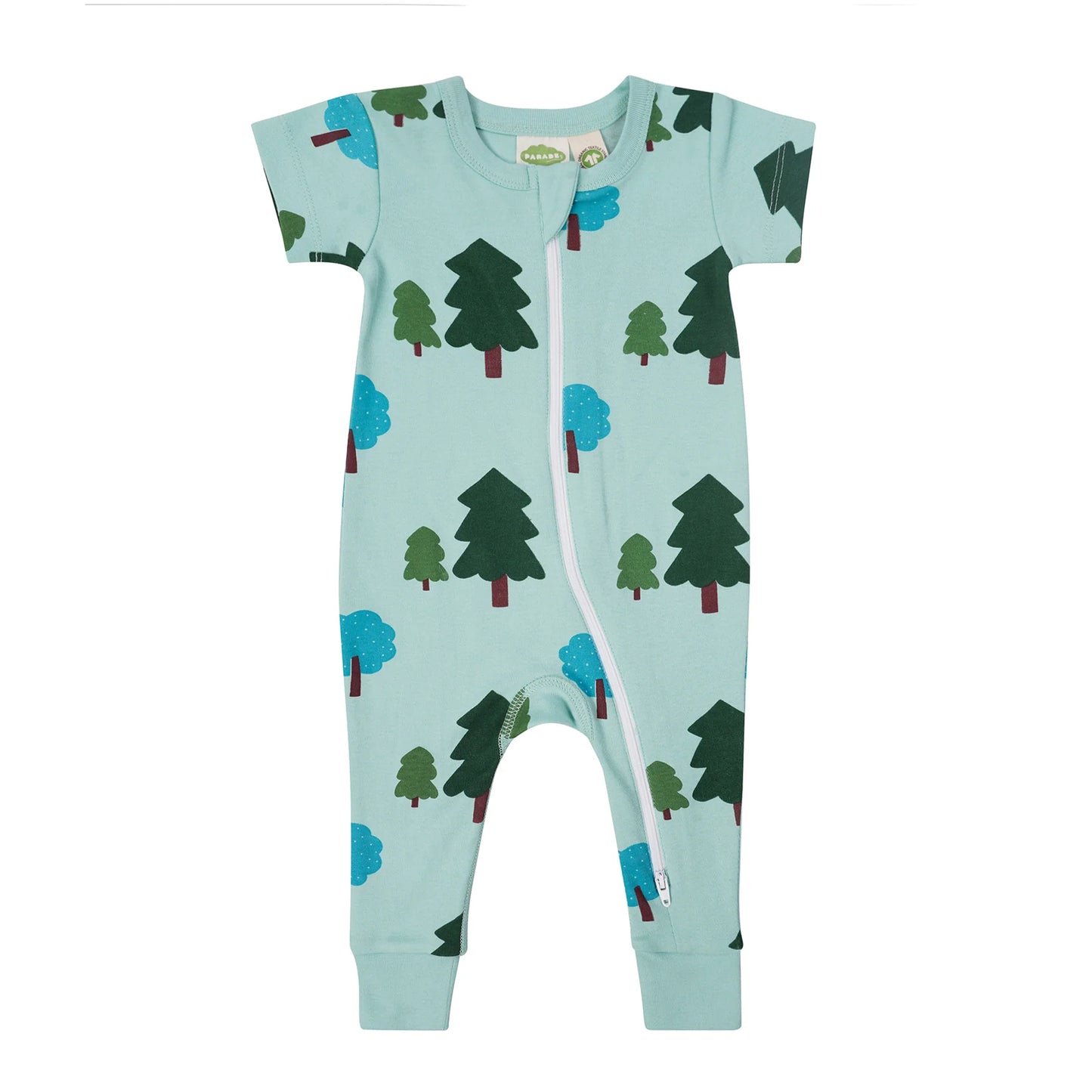 Organic Short Sleeve Zip Romper- Forest