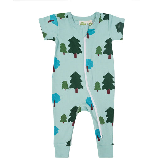 Organic Short Sleeve Zip Romper- Forest