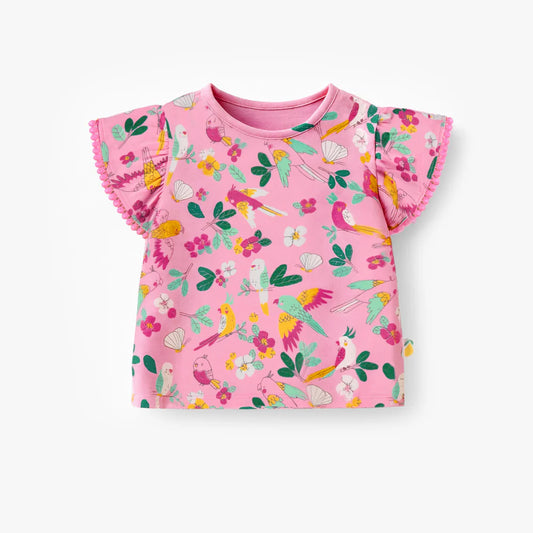 Pink Tropical Birds Flutter Baby Tee