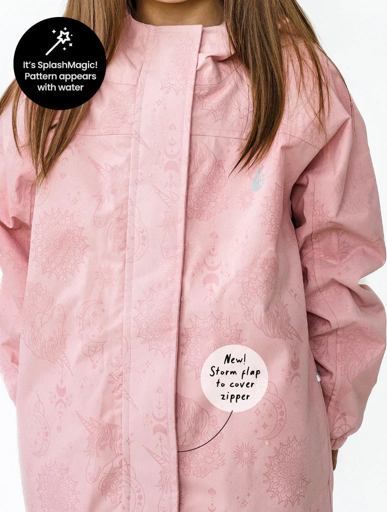 SplashMagic Fleece-Lined Waterproof Jacket- Dusky Pink/Unicorn