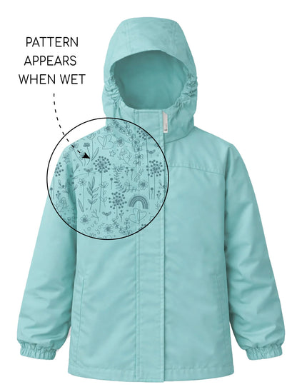SplashMagic Fleece-Lined Waterproof Jacket- Crystal Blue/Daisy Chain