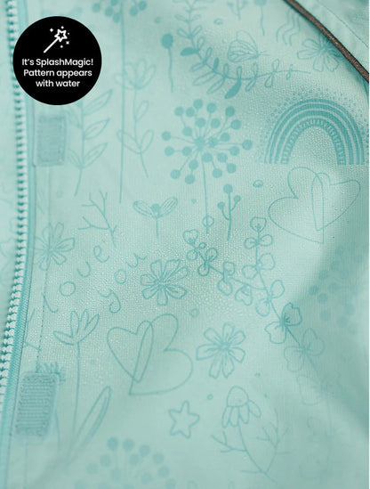 SplashMagic Fleece-Lined Waterproof Jacket- Crystal Blue/Daisy Chain