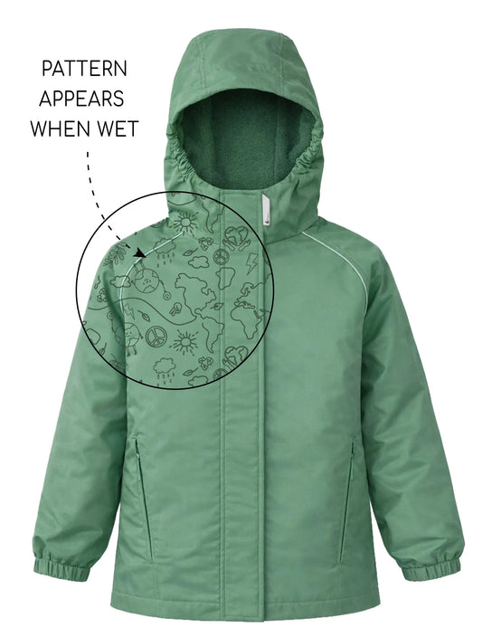 SplashMagic Fleece-Lined Waterproof Jacket- Forest Moss/Happy Earth
