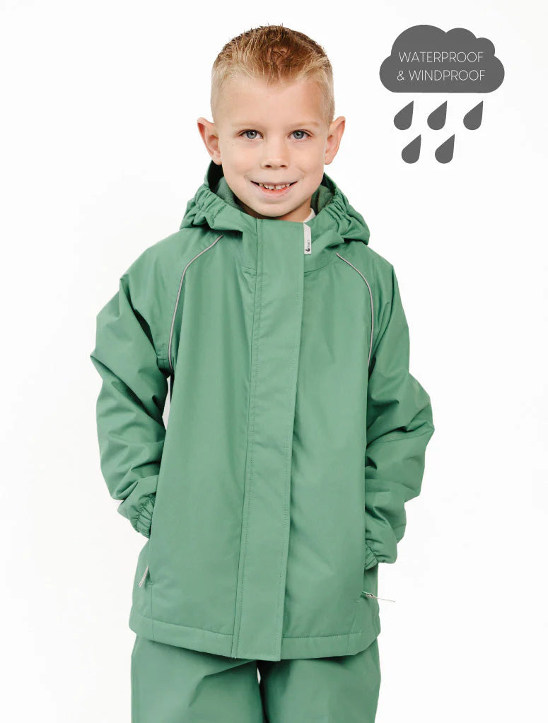SplashMagic Fleece-Lined Waterproof Jacket- Forest Moss/Happy Earth