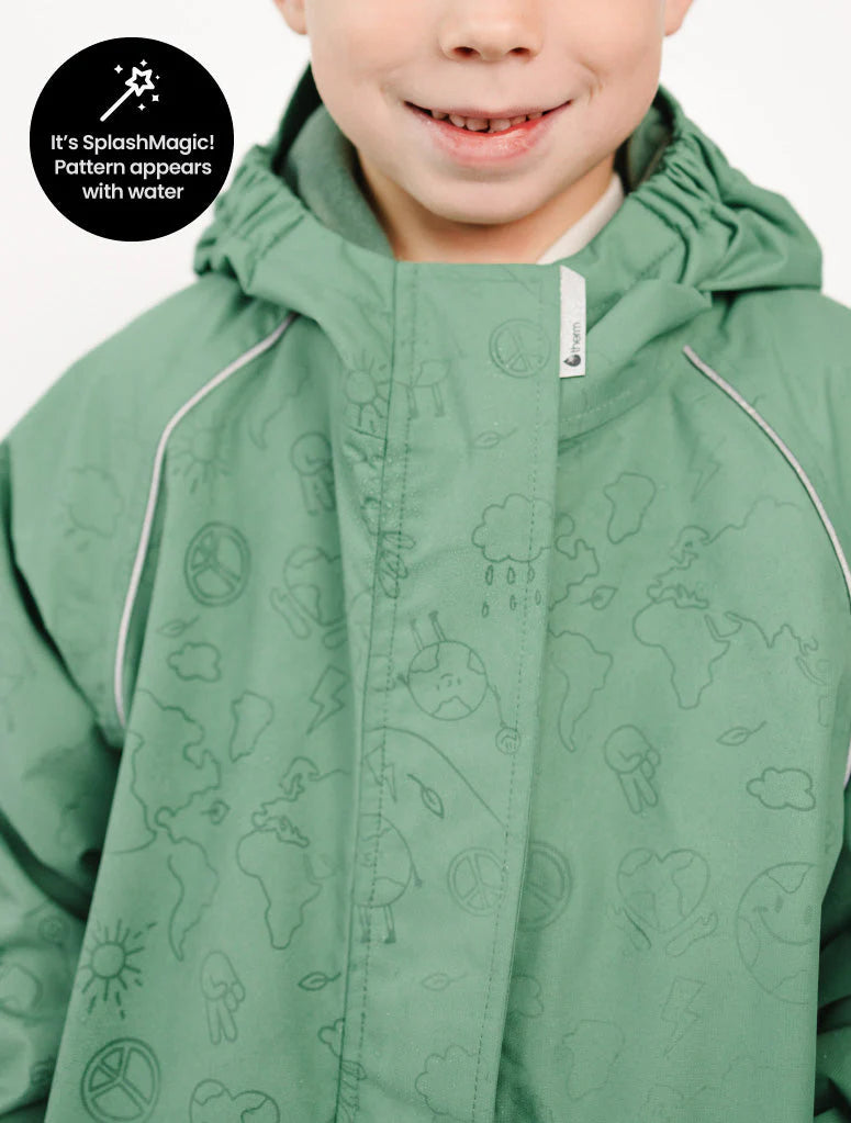 SplashMagic Fleece-Lined Waterproof Jacket- Forest Moss/Happy Earth