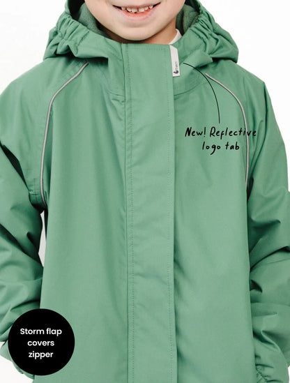 SplashMagic Fleece-Lined Waterproof Jacket- Forest Moss/Happy Earth