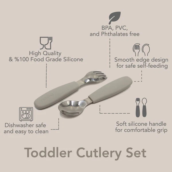 Toddler Silicone/Steel Cutlery Set- Leaf