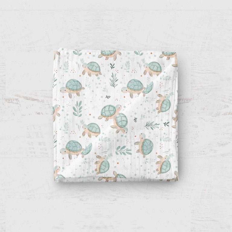 Bamboo Muslin Swaddle Blanket- Turtles