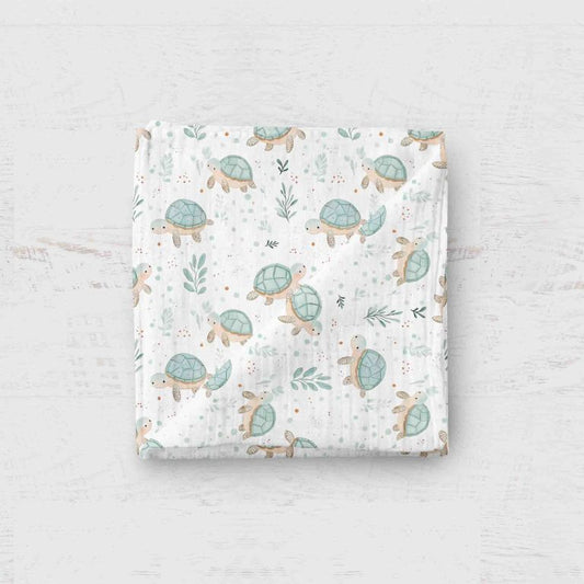 Bamboo Muslin Swaddle Blanket- Turtles