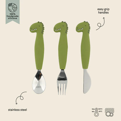 Silicone & Stainless Steel Cutlery Set- Mr. Dino