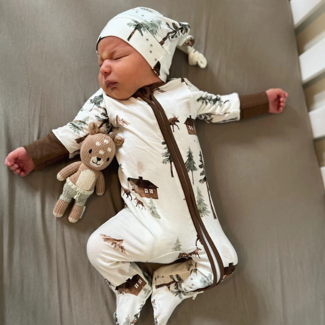 Bamboo Footed Zipper Sleeper- Moose on White