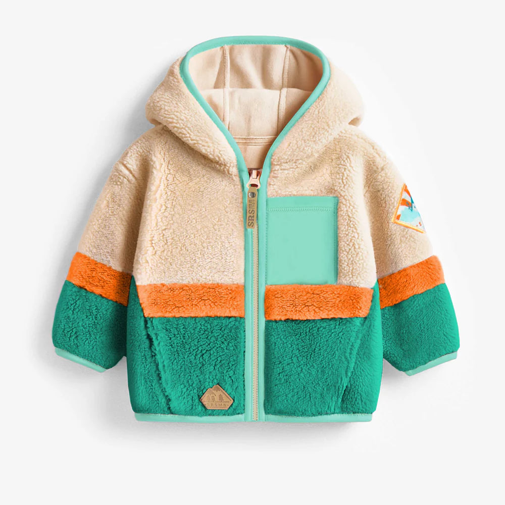 Green Colourblock Plush Baby Jacket