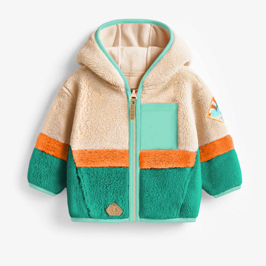 Green Colourblock Plush Baby Jacket