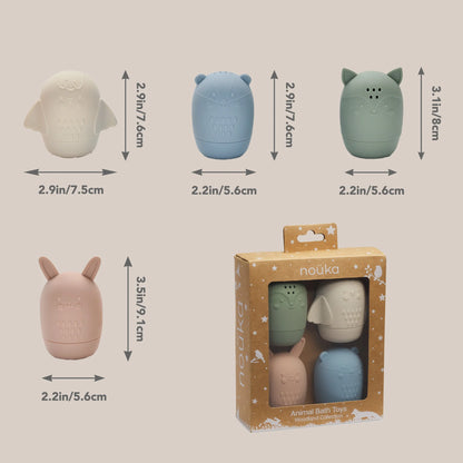Silicone Woodland Animals Bath Toys- Pastel