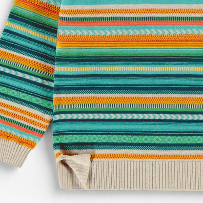 Teal & Orange Striped Knit Sweater