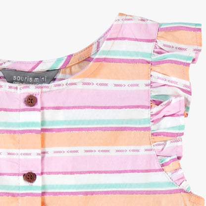 Pink & Orange Ruffle Sleeve Striped Dress