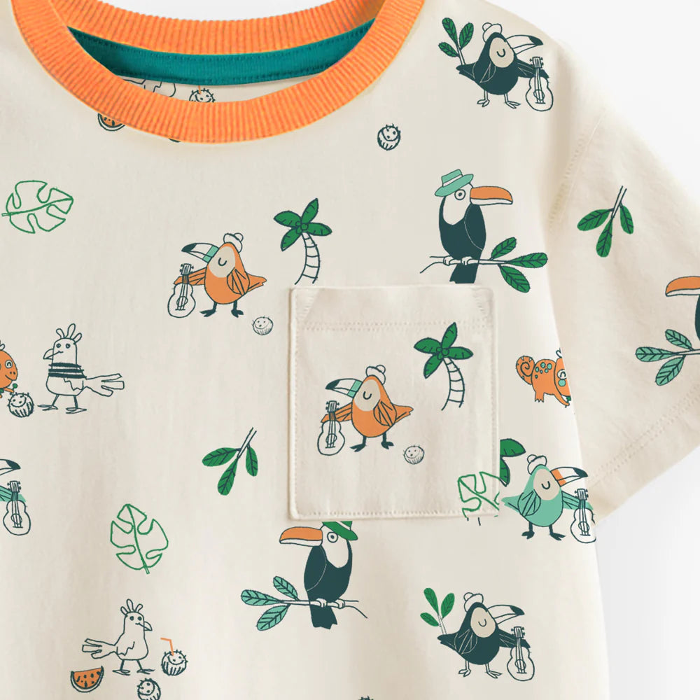 Tropical Bird Beige Baby Tee
