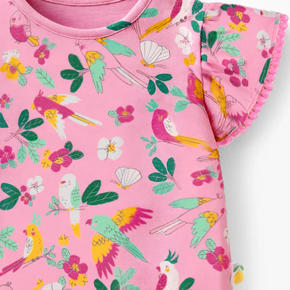 Pink Tropical Birds Flutter Baby Tee