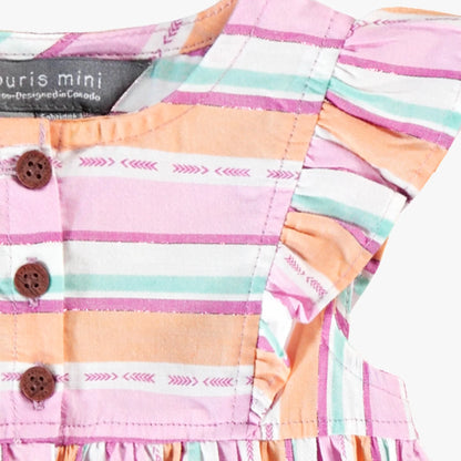 Pink & Orange Ruffle Sleeve Striped Baby Dress