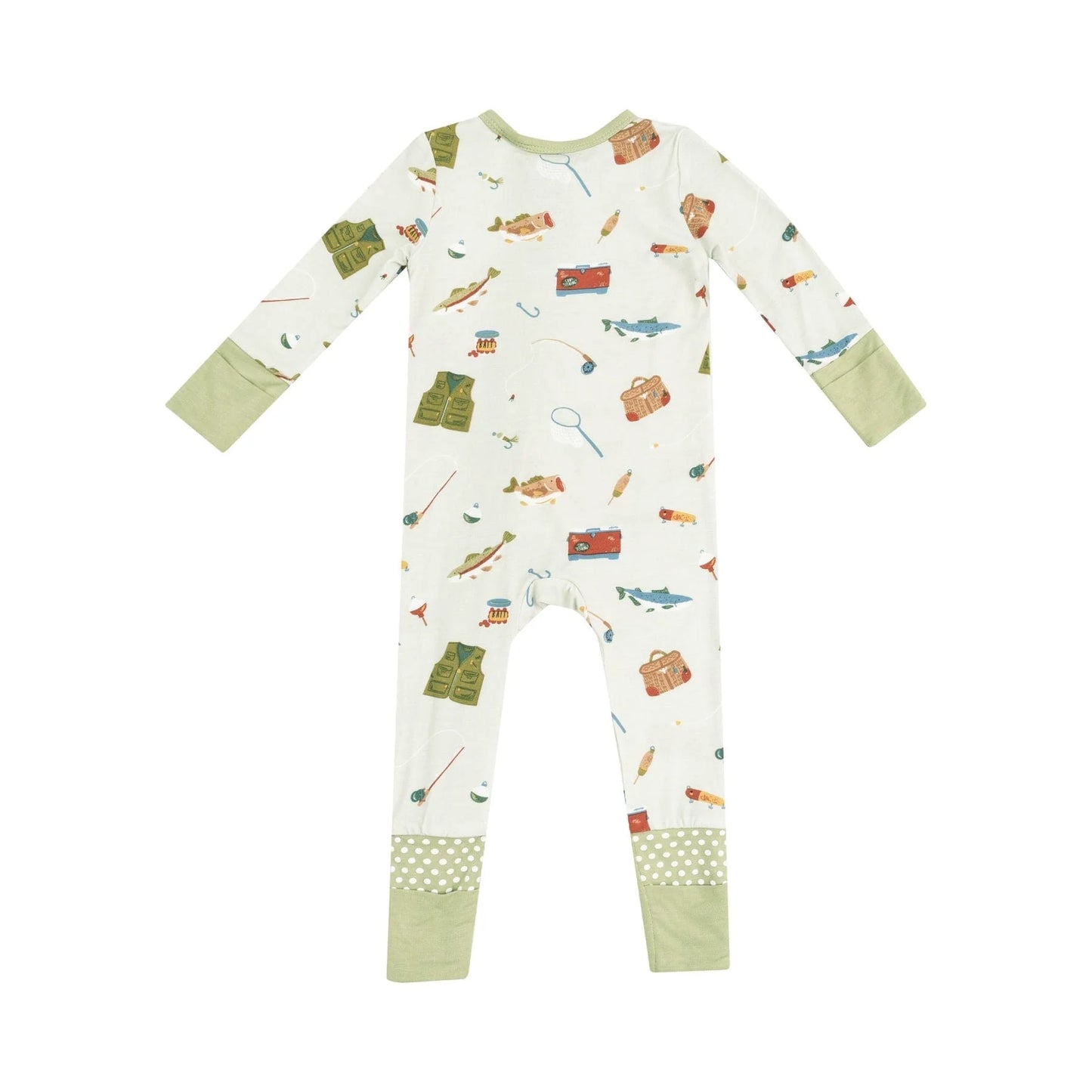 2-Way Zipper Romper- Green Fishing Things