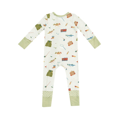 2-Way Zipper Romper- Green Fishing Things