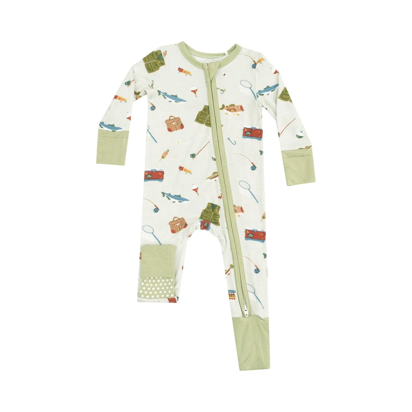 2-Way Zipper Romper- Green Fishing Things