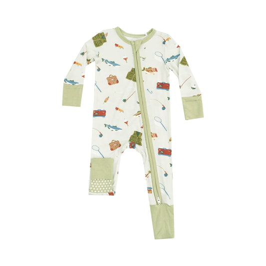 2-Way Zipper Romper- Green Fishing Things