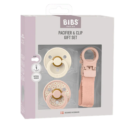 BIBS Colour Round Pacifier & Loop Clip Gift Set- Blush