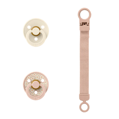 BIBS Colour Round Pacifier & Loop Clip Gift Set- Blush