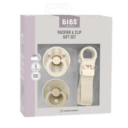 BIBS Colour Round Pacifier & Loop Clip Gift Set- Ivory