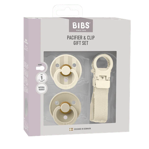BIBS Colour Round Pacifier & Loop Clip Gift Set- Ivory