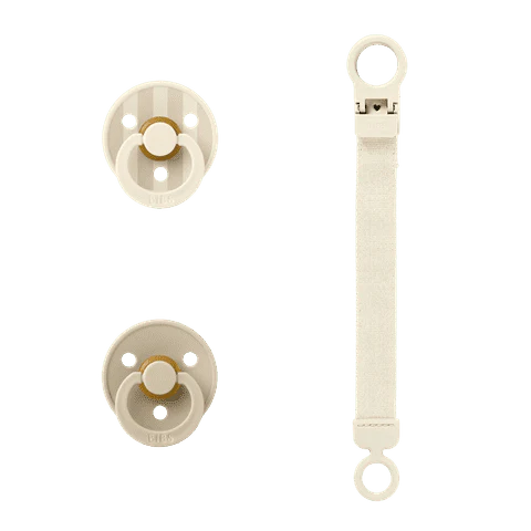 BIBS Colour Round Pacifier & Loop Clip Gift Set- Ivory