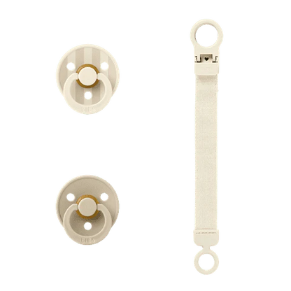 BIBS Colour Round Pacifier & Loop Clip Gift Set- Ivory