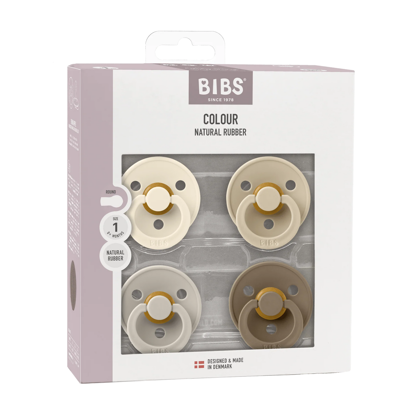 Colour Round Pacifier 4pk.- Ivory/Sand/Vanilla/Dark Oak