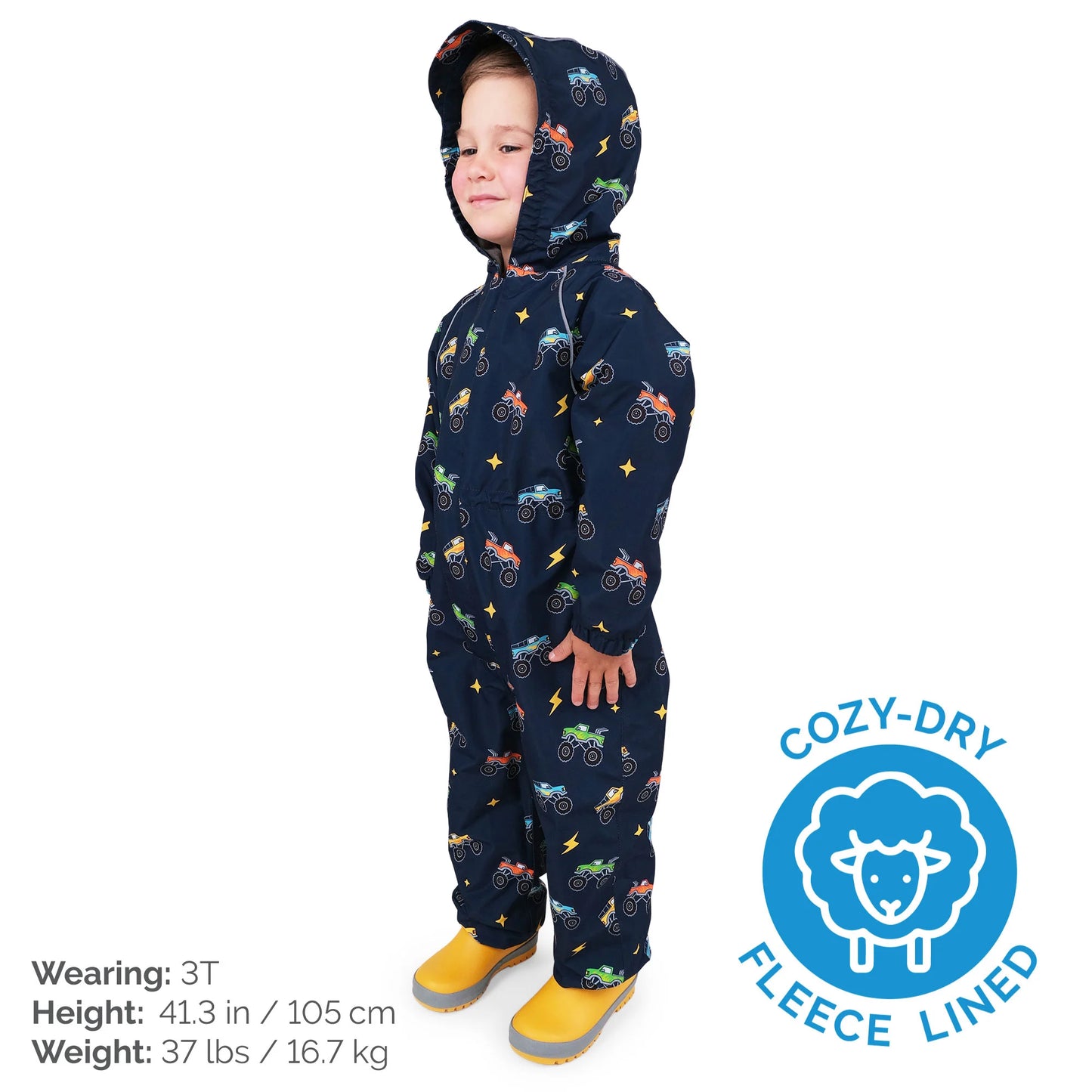 Fleece-Lined Rain Suit- Big Trucks