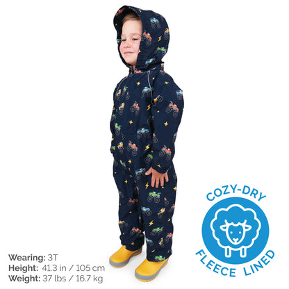 Fleece-Lined Rain Suit- Big Trucks