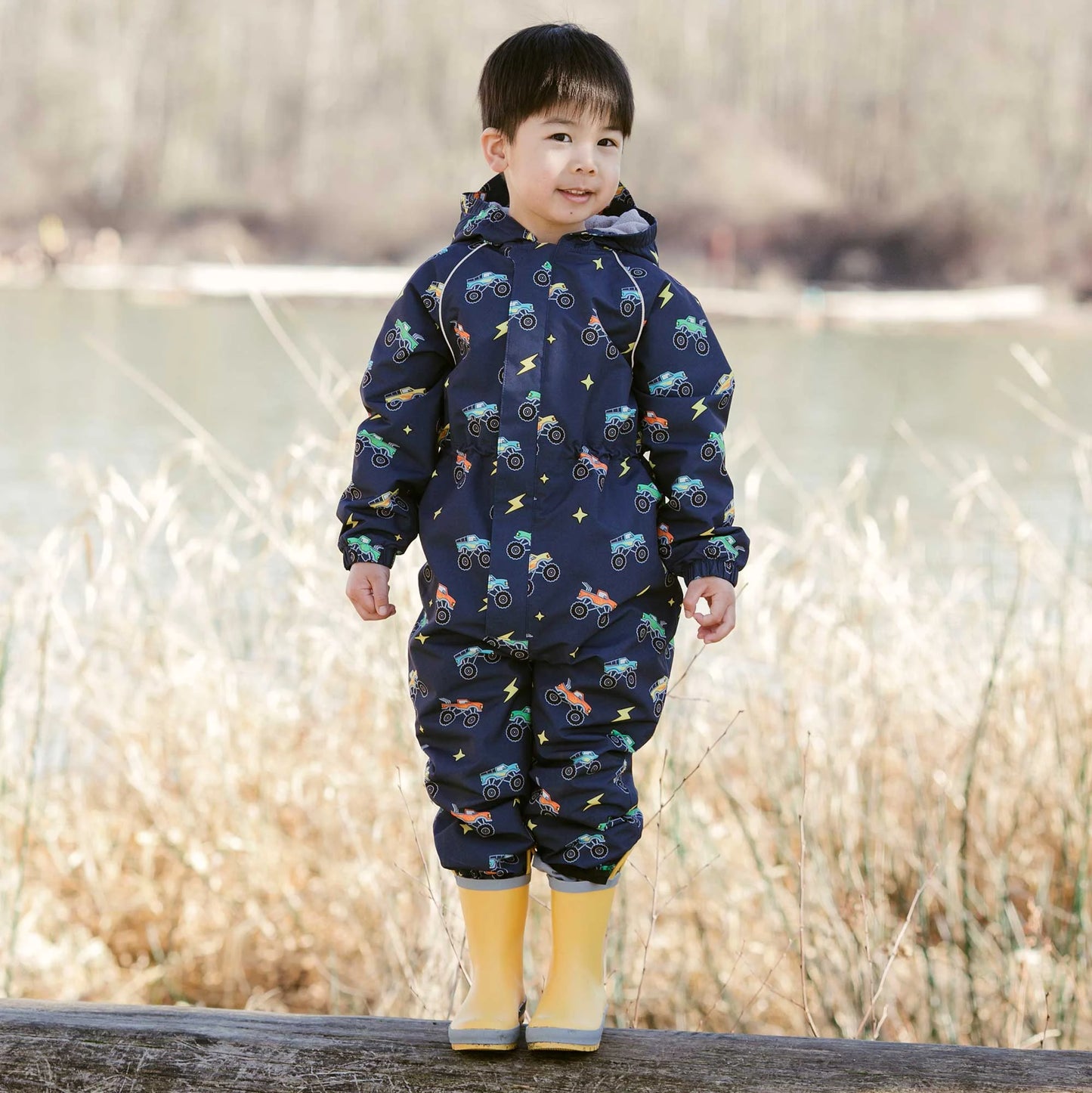 Fleece-Lined Rain Suit- Big Trucks