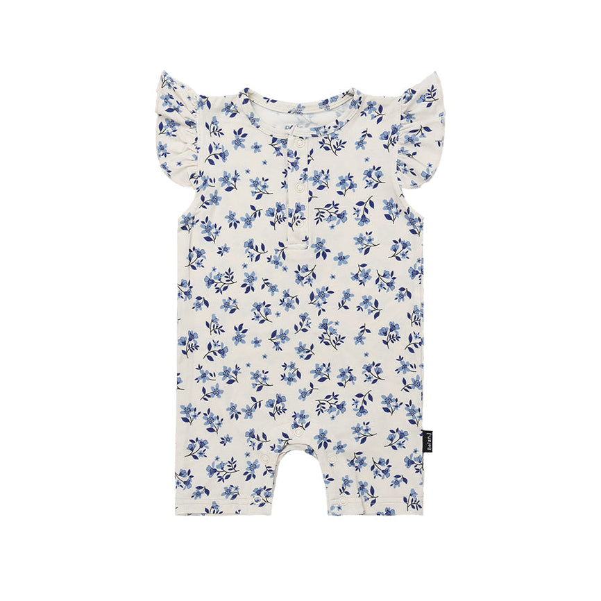 Bamboo Ruffled Sleeves Shortall Romper- Bluebell