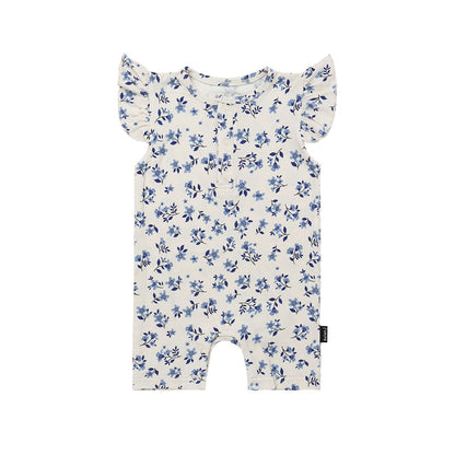 Bamboo Ruffled Sleeves Shortall Romper- Bluebell