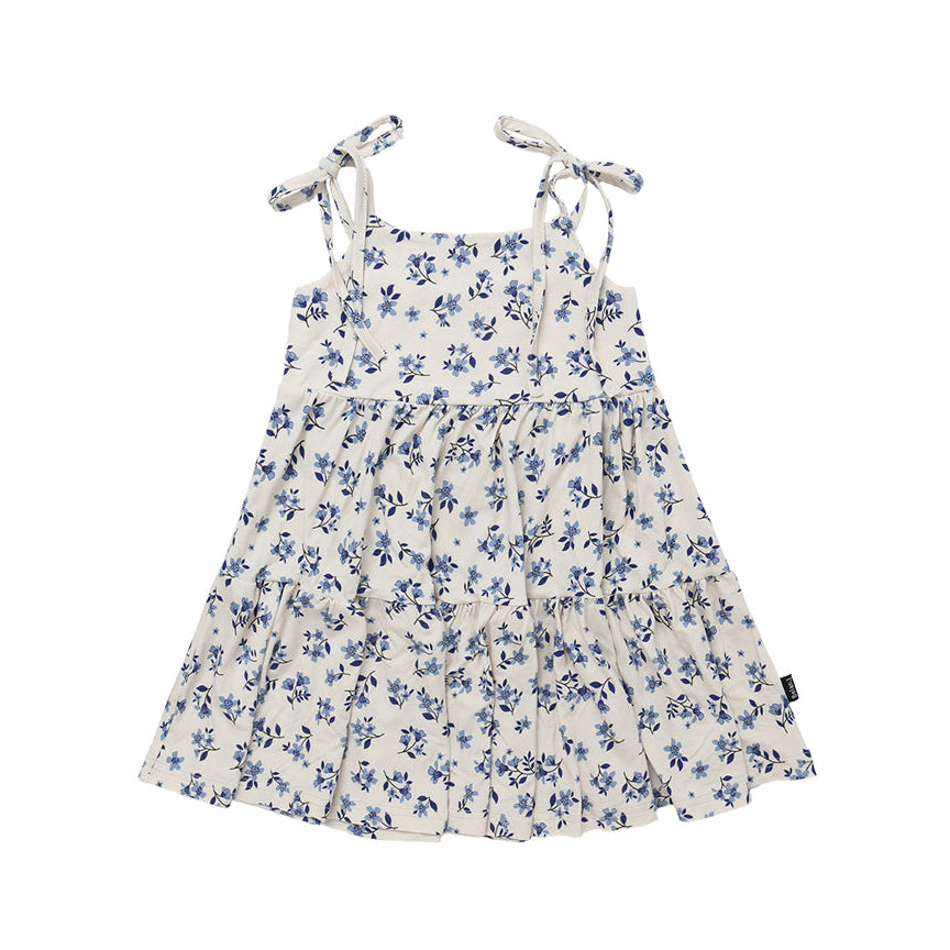 Bamboo Shoulder Tie Tiered Dress- Bluebell