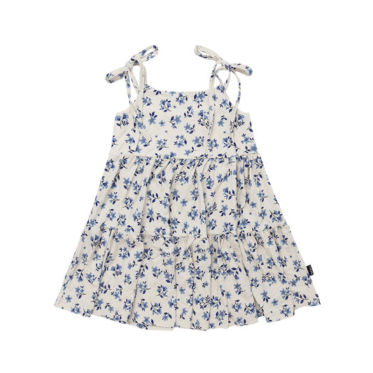 Bamboo Shoulder Tie Tiered Dress- Bluebell