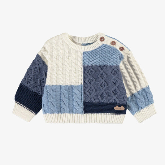 Blue Patchwork Knitted Baby Sweater