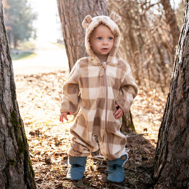 Brown Plaid Baby Fleece Bunting Suit