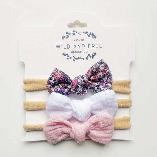 Purple Floral Bow Headband Set
