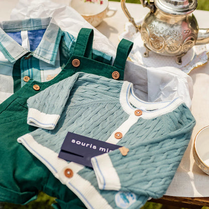 Misty Green Cable Knit Baby Cardigan